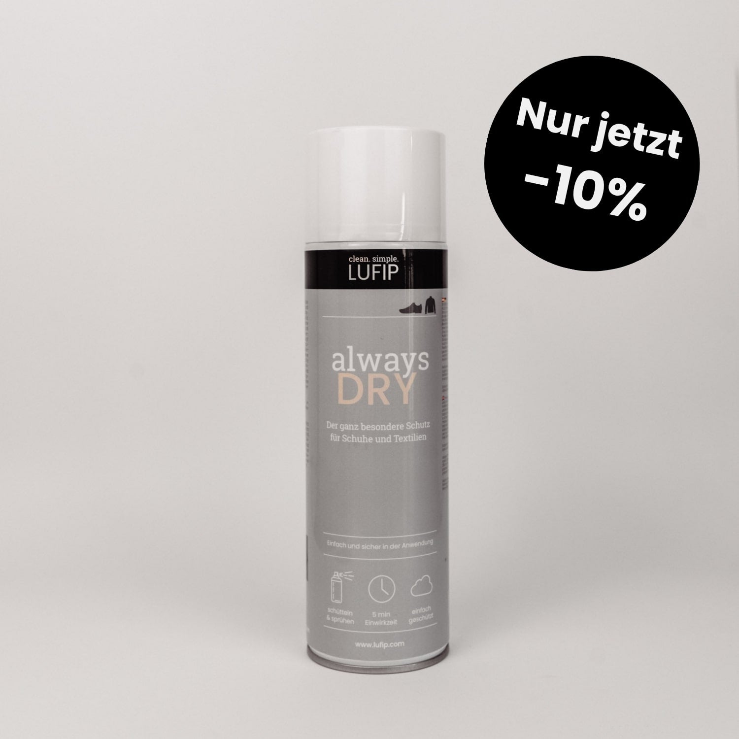 Always Dry schützt Schuhe & Textilien vor Nässe und Schmutz – jetzt im Black Friday Sale mit –10%. Schnelles Aufsprühen, 5-Minuten-Einwirkzeit, sicher & effektiv. Nur für kurze Zeit!