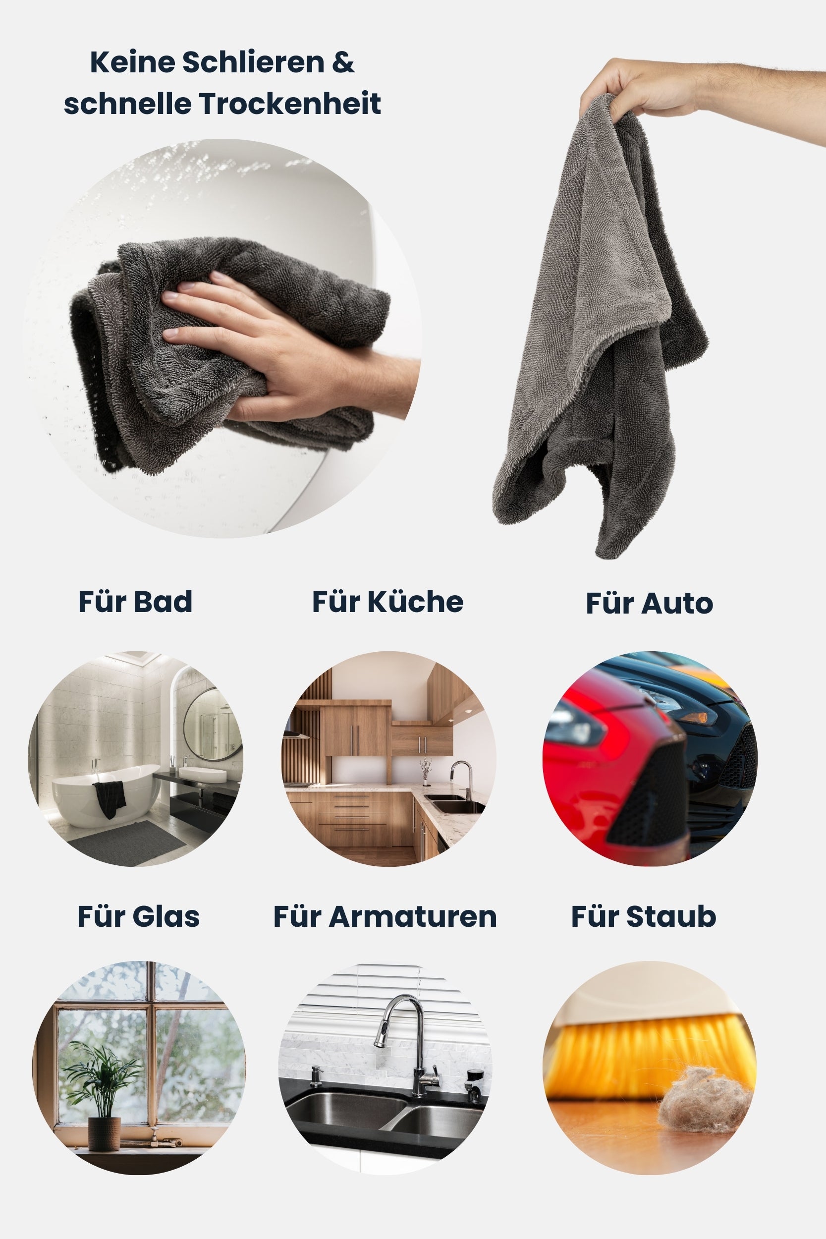 Dry Towel Graphik mit verschiedenrn Anwendungen 