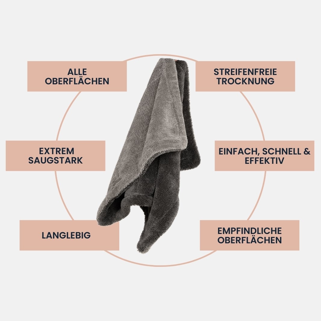 Dry Towel von LUFIP mit Vorteilen wie langlebig, extrem saugstark, streifenfreie Trocknung und einfache Anwendung. Für empfindliche Oberflächen geeignet.

