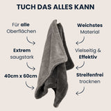 Dry Towel: Weichstes Material, extreme Saugkraft & streifenfreies Trocknen. Vielseitig, effektiv & perfekt für alle Oberflächen – 40 x 60 cm für maximale Leistung.