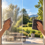 Fensterreinigung mit dem LUFIP Ultra Towel – Feuchtigkeit wird mit der saugstarken Twist-Technologie aufgenommen.