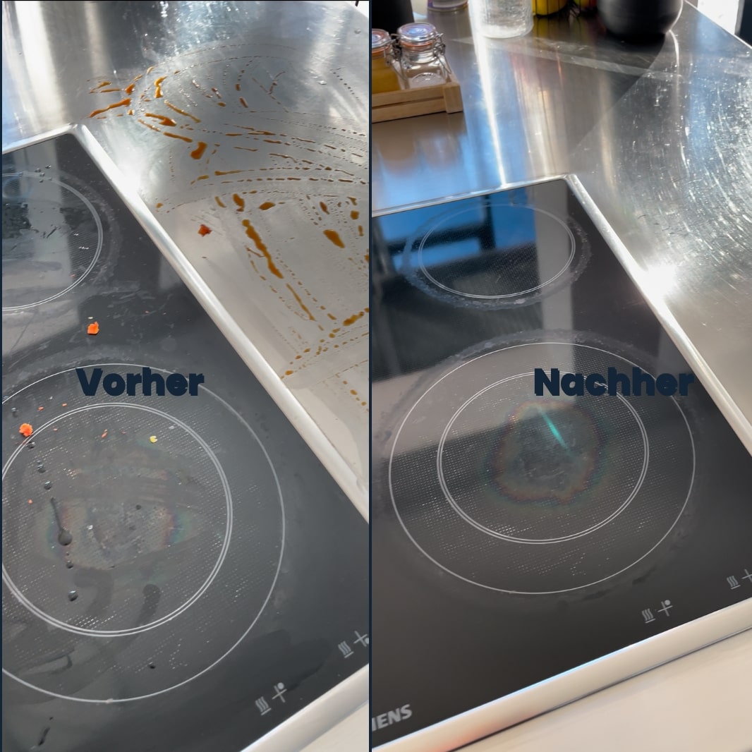 Fett, Eingebranntes & Flecken? Magic Foam macht dein Kochfeld & deine Küchenfläche in Sekunden wieder sauber – ohne Schrubben! Einfach aufsprühen, kurz warten & abwischen.