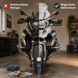 Vorher Nachher Vergleich Motorradreinigung mit LUFIP Magic Foam Aktivschaumreiniger