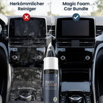 Vorher-Nachher Vergleich eines Auto-Displays mit LUFIP Magic Foam Aktivschaumreiniger im Car Bundle