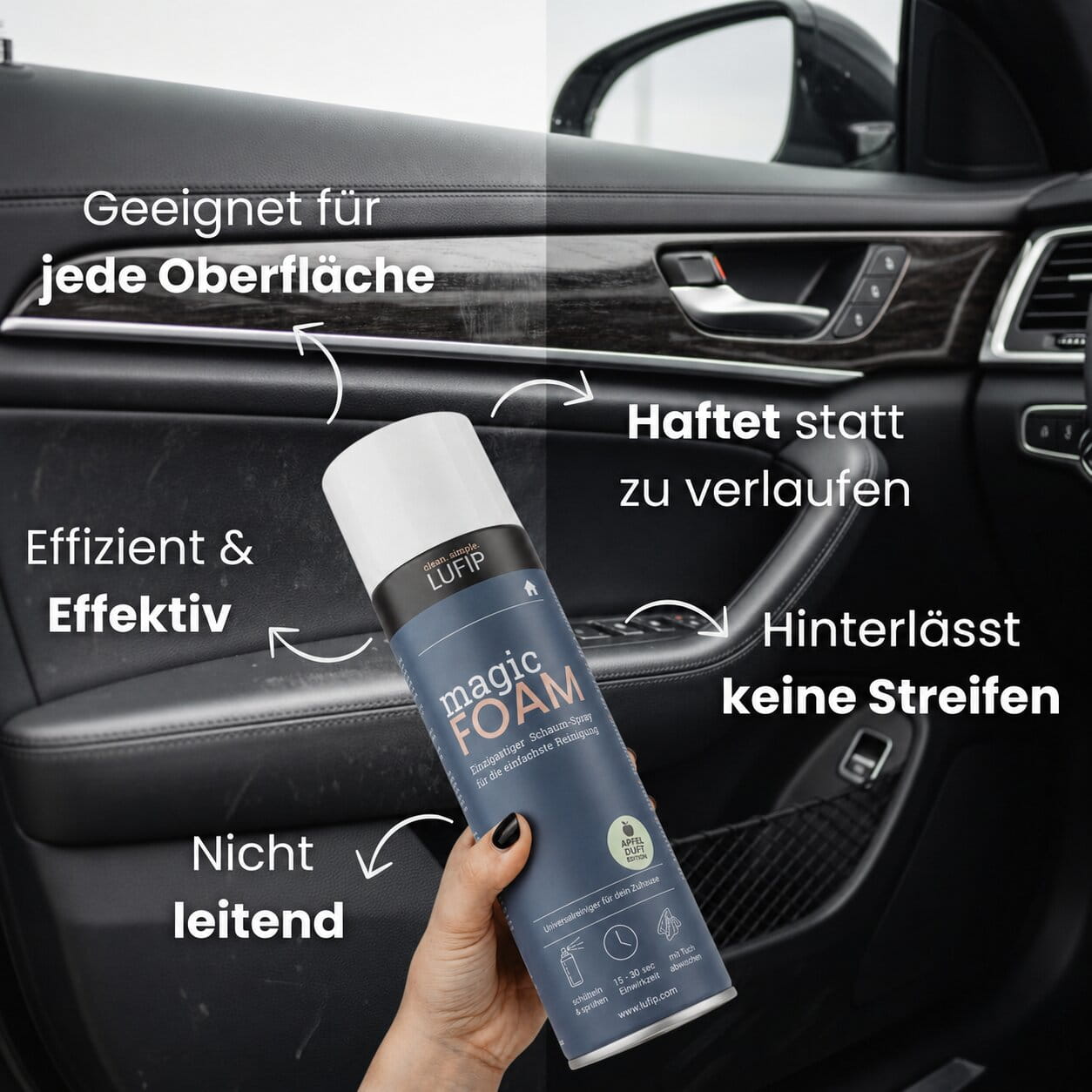 Vergleich zwischen vielen Auto-Reinigern und einem LUFIP Magic Foam Aktivschaumreiniger