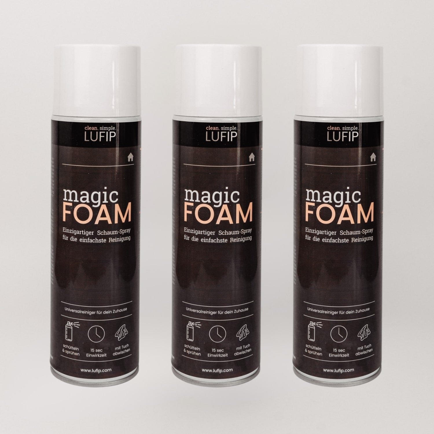 Magic Foam im 3er-Set: Der einzigartige Aktivschaum für alle Oberflächen. 3x schneller sauber, antibakteriell & rückstandsfrei. Einfach aufsprühen, einwirken lassen & abwischen!