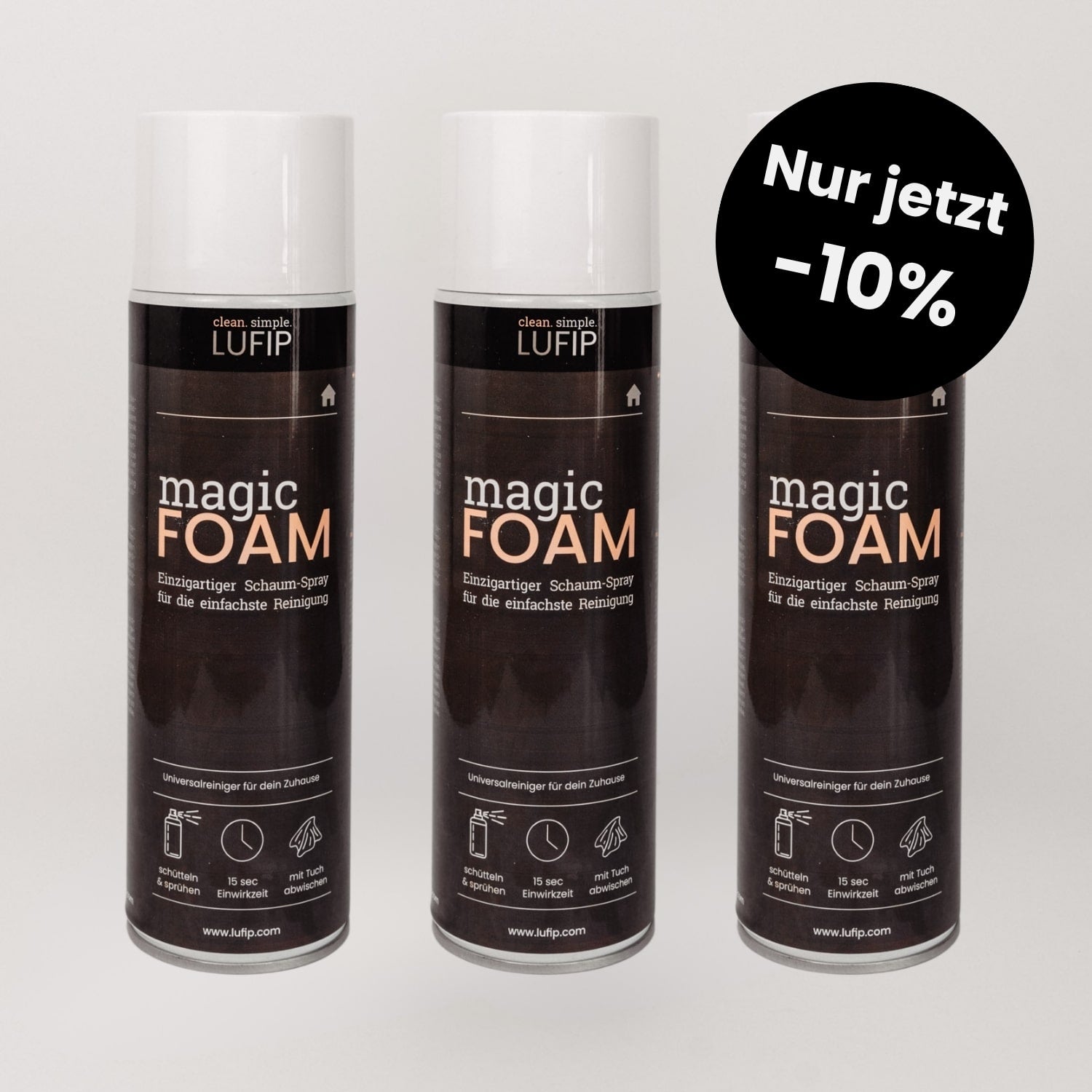 Hol dir das Magic Foam 3er Pack – jetzt –10% im Black Friday Sale! Haftender Aktivschaum, 15 Sekunden Einwirkzeit, streifenfreie Ergebnisse. Perfekt zum Vorratskauf.