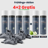 Großpackung Magic Foam Aktivschaum Reiniger mit Apfelduft im 4 plus 2 gratis Set für maximale Reinigung im Haushalt.