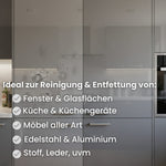 Magic Foam entfernt Fingerabdrücke, Fett und Schmutz von Möbeloberflächen, Glasflächen und Küchenfronten. Aktivschaum haftet auf der Oberfläche und reinigt streifenfrei.