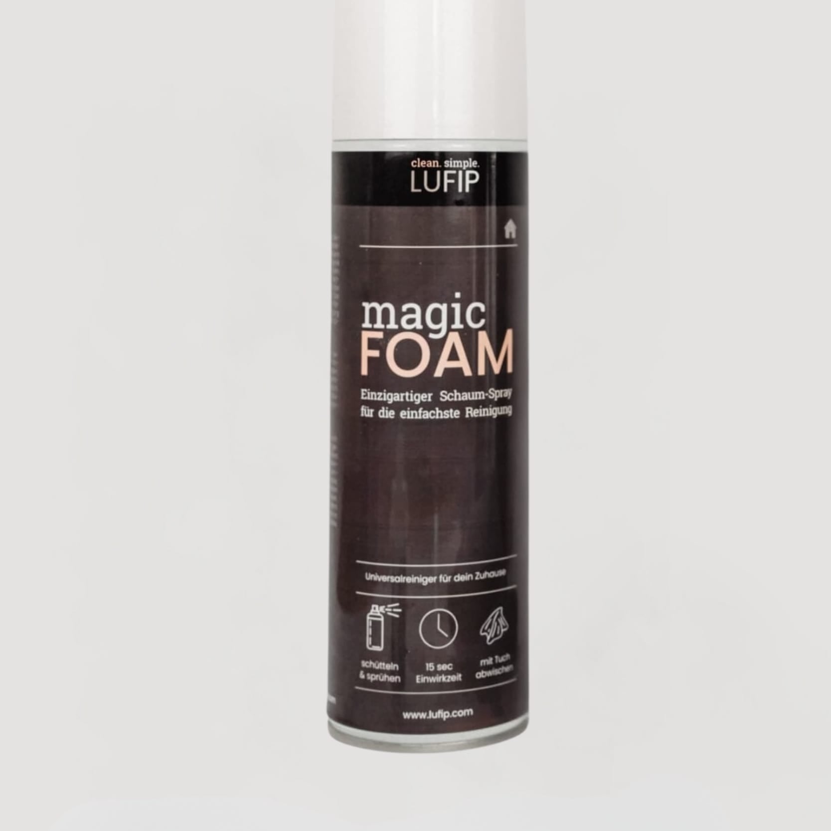 Entdecke LUFiP Magic Foam – das leistungsstarke Schaum-Spray für dein Zuhause. In nur 15 Sekunden Einwirkzeit löst es hartnäckigen Schmutz auf allen Oberflächen (Küche, Bad, Polster & mehr). Jetzt online bestellen und mühelos reinigen!