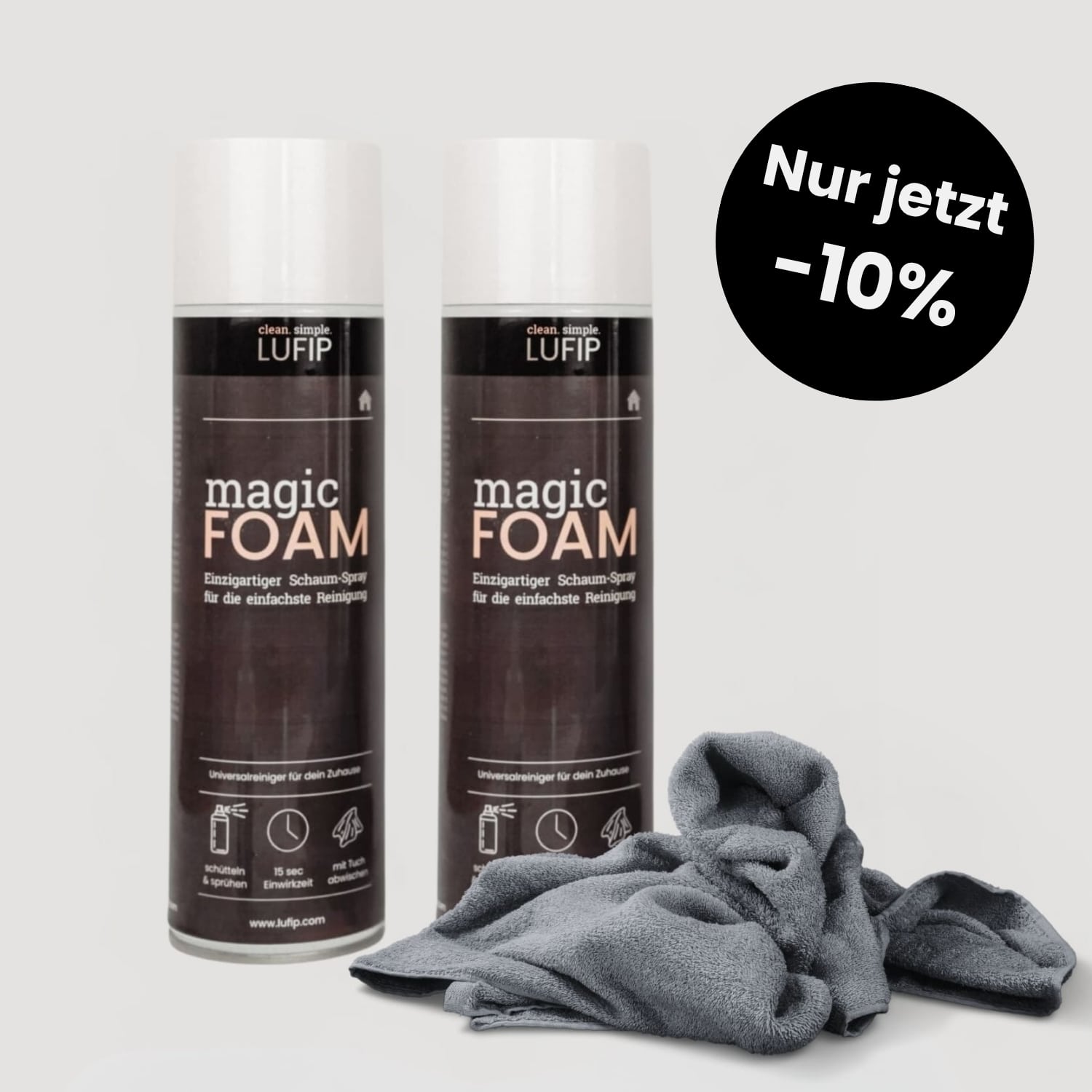 Das perfekte Reinigungs-Set: 2× Magic Foam + Mikrofasertuch. Jetzt –10% im Black Friday Deal! Für Küche, Bad & Haushalt. Schnell, sauber, streifenfrei.