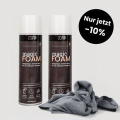 Das perfekte Reinigungs-Set: 2× Magic Foam + Mikrofasertuch. Jetzt –10% im Black Friday Deal! Für Küche, Bad & Haushalt. Schnell, sauber, streifenfrei.