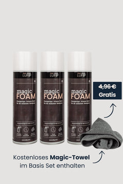 Magic Foam Set: 3x Magic Foam Dosen mit GRATIS Magic-Towel – Universeller Schaumreiniger für schlierenfreie Oberflächen. Perfekt für Glas, Spiegel, Küche und Bad.