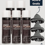 Magic Foam Vorteil Set: 5x Magic Foam Dosen + GRATIS Magic-Towel Set (3 Stück) – Perfektes Reinigungsset für streifenfreie Ergebnisse auf Glas, Spiegel, Küche und Bad.